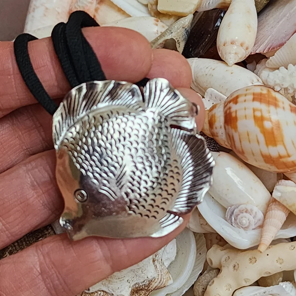 ❤️ Silver Pendant Ocean Fish Soft Black Cord Necklace Boho Mermaid Jewelry